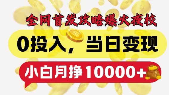 全网首发爆火夜校,0投入,当日变现,小白轻松月入1w+【揭秘】-猴哥VIP资源站