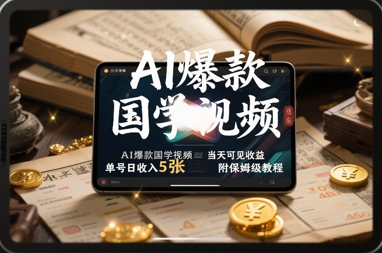 AI爆款国学视频，独家起号方法，小白直接上手，当天可见收益，单号日收入5张+附保姆级教程-猴哥VIP资源站