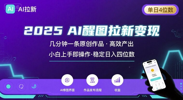 2025最强AI醒图拉新,几分钟一条原创作品,单日收入4位数,小白也能上手操作-猴哥VIP资源站