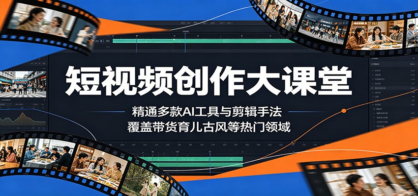 短视频创作大课堂：精通多款AI工具与剪辑手法，覆盖带货、育儿、古风等热门领域-猴哥VIP资源站