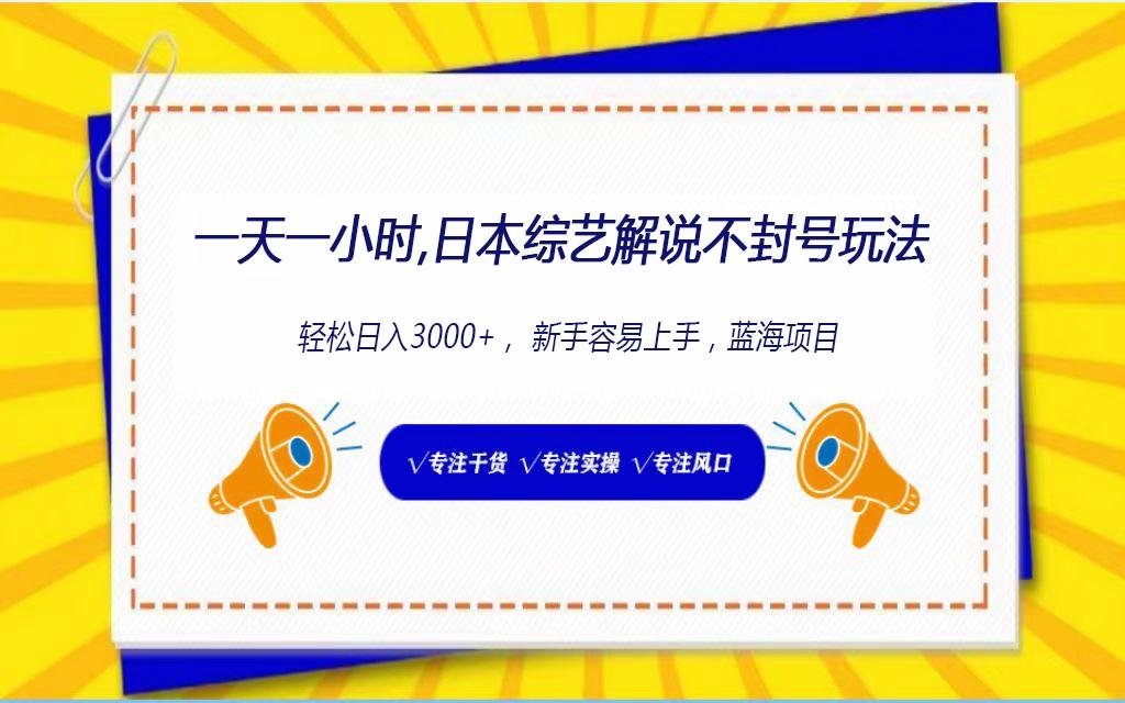 日本综艺解说不封号玩法，轻松日入1000+，全新赛道-猴哥VIP资源站
