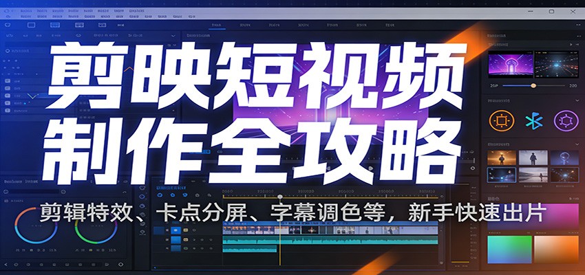剪映短视频制作全攻略：剪辑特效、卡点分屏、字幕调色等，新手快速出片-猴哥VIP资源站