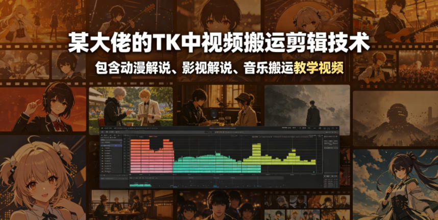 某大佬的TK中视频搬运剪辑技术,包含动漫解说、影视解说、音乐搬运教学视频-猴哥VIP资源站