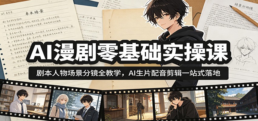 AI漫剧零基础实操课：剧本人物场景分镜全教学，AI生片配音剪辑一站式落地-猴哥VIP资源站