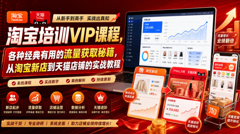 淘宝培训VIP课程，各种经典有用的流量获取秘籍，从淘宝新店到天猫店铺的实战教程(更新7月)-猴哥VIP资源站