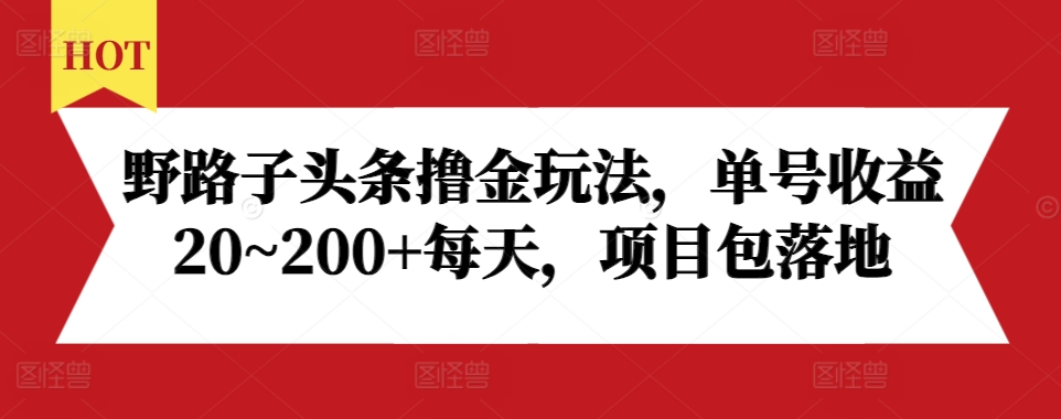 野路子头条撸金玩法，单号收益20~200+每天，项目包落地-猴哥VIP资源站