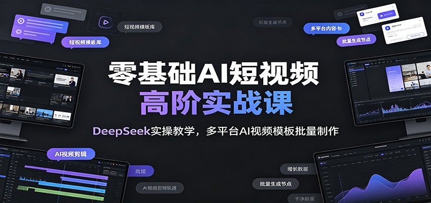 零基础AI短视频高阶实战课:DeepSeek实操教学,多平台AI视频模板批量制作-猴哥VIP资源站