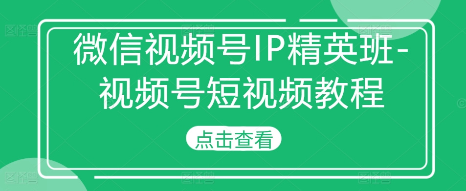 微信视频号IP精英班-视频号短视频教程-猴哥VIP资源站