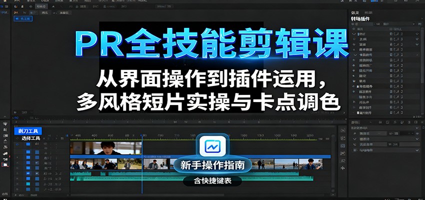 PR全技能剪辑课：从界面操作到插件运用，多风格短片实操与卡点调色-猴哥VIP资源站