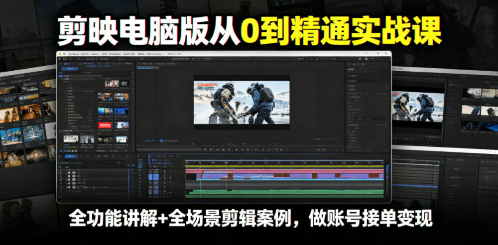 剪映电脑版从0到精通实战课,全功能讲解+全场景剪辑案例,做账号接单变现-猴哥VIP资源站