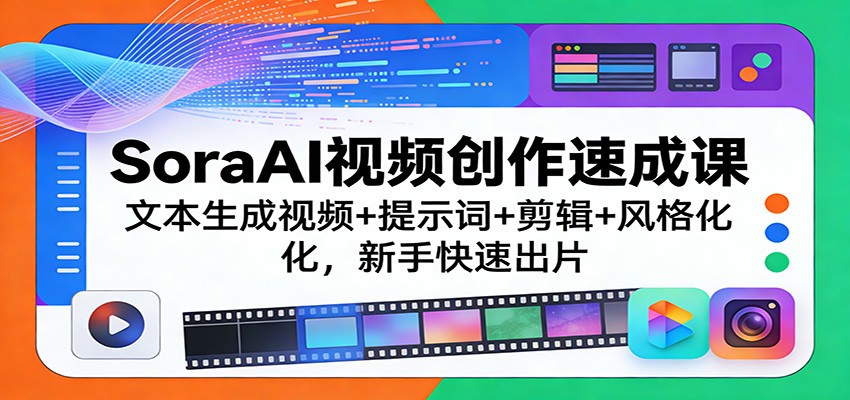 SoraAI视频创作速成课：文本生成视频+提示词+剪辑+风格化，新手快速出片-猴哥VIP资源站