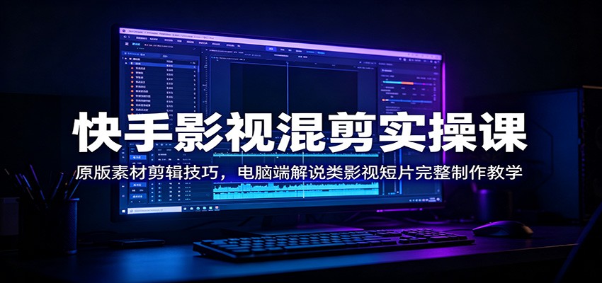 快手影视混剪实操课：原版素材剪辑技巧，电脑端解说类影视短片完整制作教学-猴哥VIP资源站