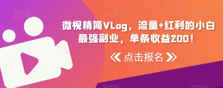 微视精简Vlog，流量+红利的小白最强副业，单条收益200！-猴哥VIP资源站