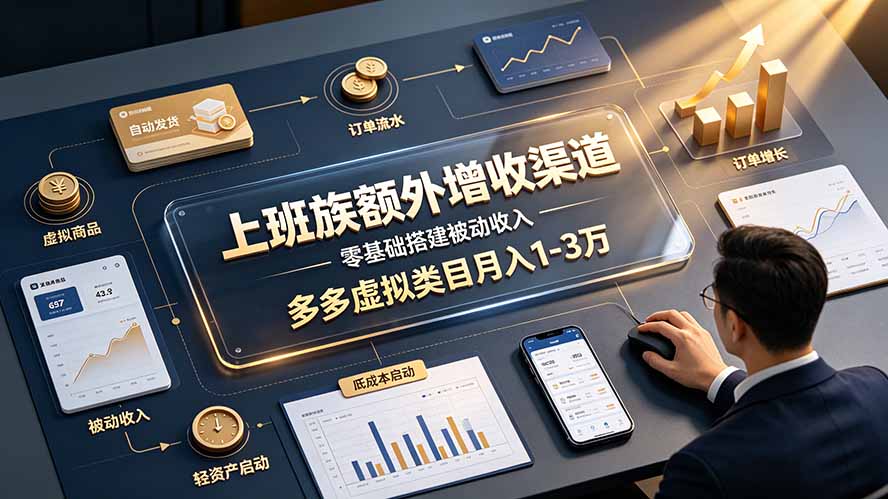 上班族额外增收渠道，零基础搭建被动收入，多多虚拟类目月入 1-3 万-猴哥VIP资源站