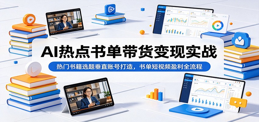 AI热点书单带货变现实战：热门书籍选题垂直账号打造，书单短视频盈利全流程-猴哥VIP资源站
