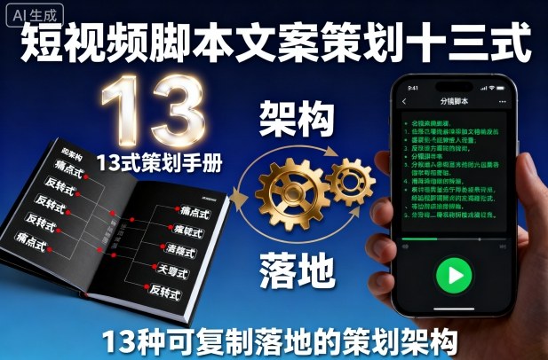 短视频脚本文案策划十三式,13种可复制落地的策划架构