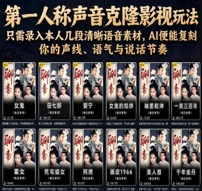 第一人称声音克隆影视玩法,只需录入本人几段清晰语音素材,AI便能复刻你的声线、语气与说话节奏-猴哥VIP资源站