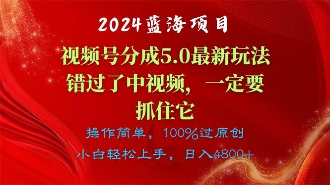 2024蓝海项目,视频号分成计划5.0最新玩法,错过了中视频,一定要抓住...-猴哥VIP资源站