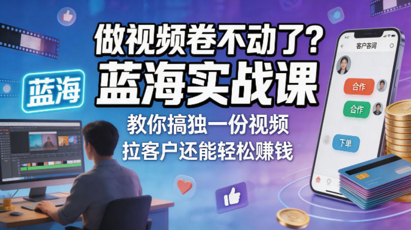 做视频卷不动了？蓝海实战课教你搞独一份视频，拉客户还能轻松賺钱！【原创双语字幕】-猴哥VIP资源站
