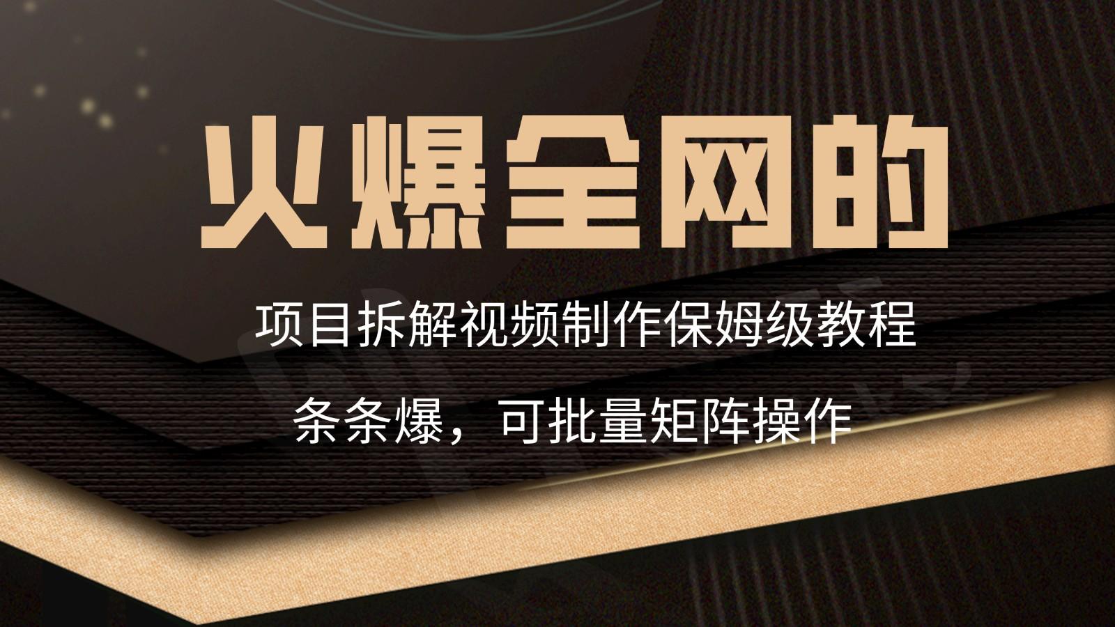 火爆全网的项目拆解类视频如何制作，条条爆，保姆级教程-猴哥VIP资源站
