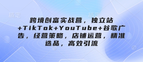 跨境创富实战营，独立站+TikTok+YouTube+谷歌广告，经营策略，店铺运营，精准选品，高效引流-猴哥VIP资源站