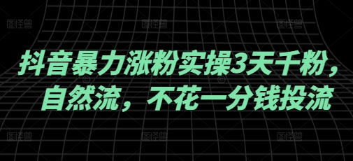 抖音暴力涨粉实操3天千粉，自然流，不花一分钱投流，实操经验分享-猴哥VIP资源站