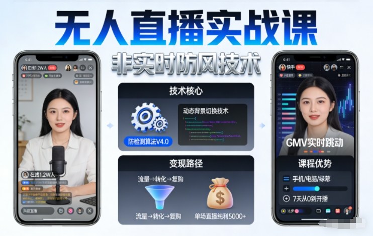 宝子哥无人直播实战课,非实时防风技术,聚焦抖音快手等平台直播带货,轻松开启直播变现之路(更新2026年5月10日)-猴哥VIP资源站