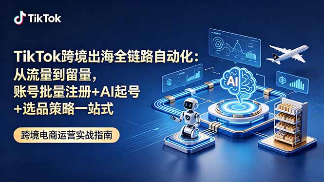 TikTok跨境出海全链路自动化：从流量到留量，账号批量注册+AI起号+选品策略一站式-猴哥VIP资源站