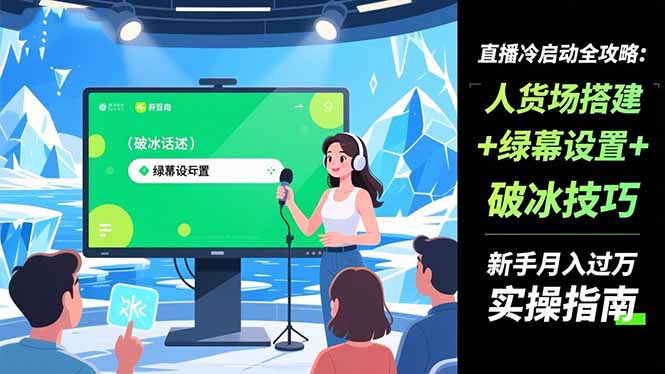 直播冷启动全攻略:人货场搭建+绿幕设置+破冰技巧,新手月入过万实操指南-猴哥VIP资源站