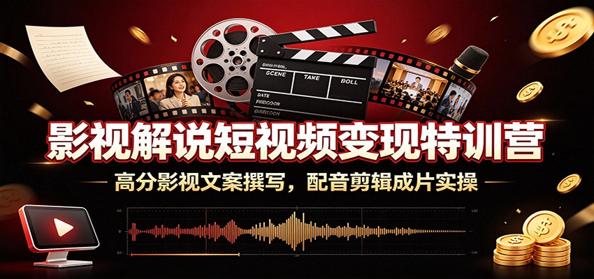影视解说短视频变现特训营:高分影视文案撰写,配音剪辑成片实操-猴哥VIP资源站