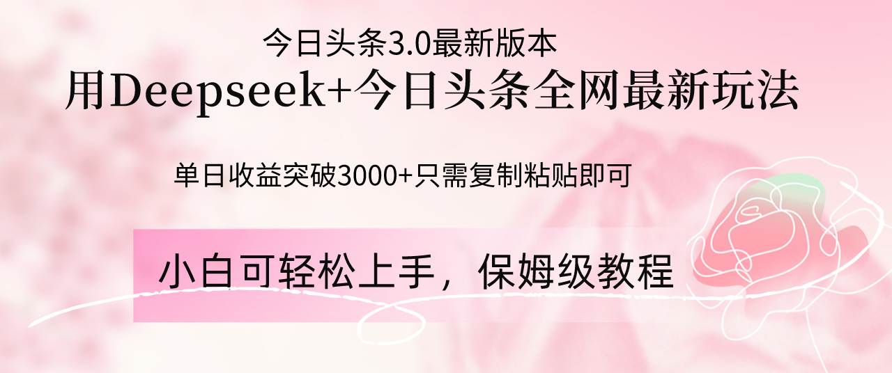 Deepseek结合今日头条全网最新玩法，单日收益突破3000+，只需要简单的…-猴哥VIP资源站