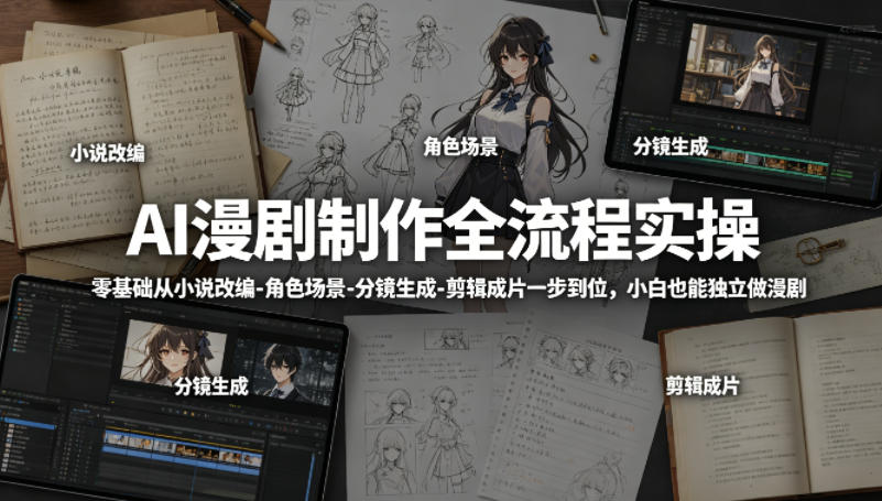 AI漫剧制作全流程实操，零基础从小说改编-角色场景-分镜生成-剪辑成片一步到位，小白也能独立做漫剧-猴哥VIP资源站