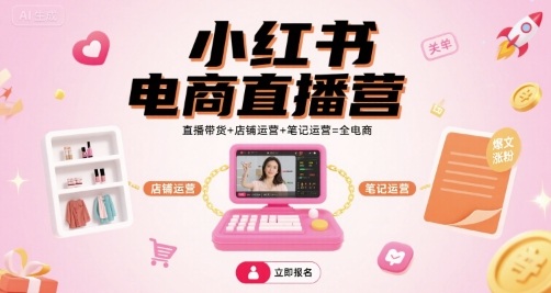 小红书电商直播营，直播带货+店铺运营+笔记运营=全电商-猴哥VIP资源站