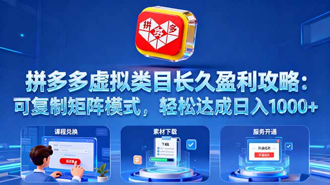 拼多多虚拟类目长久盈利攻略:可复制矩阵模式,轻松达成日入 1000+-猴哥VIP资源站