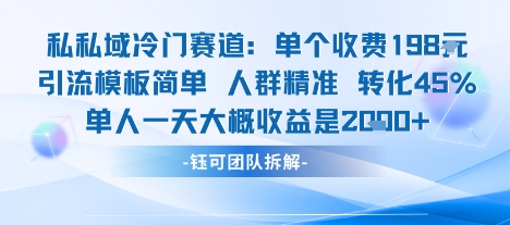 私域冷门赛道单个收费198米引流模板简单人群精准 45%的转化率单人一天大概收益多张-猴哥VIP资源站