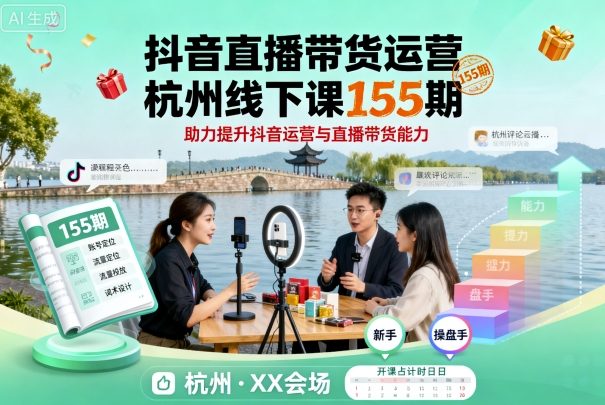 抖音直播带货运营杭州线下课155期，助力提升抖音运营与直播带货能力-猴哥VIP资源站