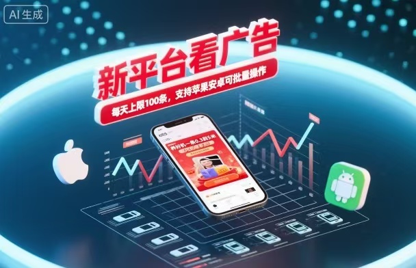 新台看广告，养好机一条5毛到5块，单机日入30到100，支持苹果安卓，可批量操作。-猴哥VIP资源站