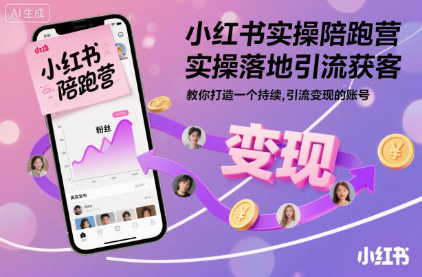 小红书实操陪跑营,实操落地引流获客,教你打造一个持续引流变现的账号-猴哥VIP资源站