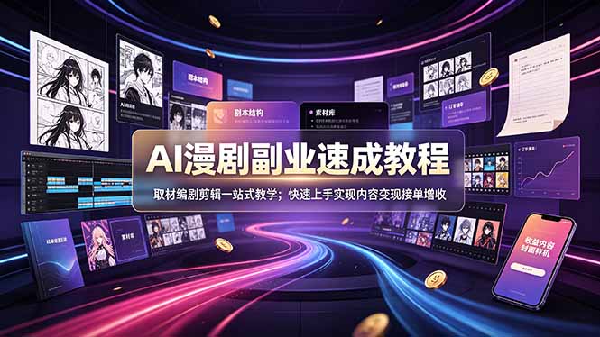 AI漫剧副业速成教程,取材编剧剪辑一站式教学;快速上手实现内容变现接单增收-猴哥VIP资源站