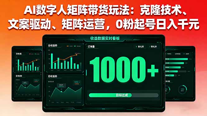 AI数字人矩阵带货玩法：克隆技术、文案驱动、矩阵运营，0粉起号日入千元-猴哥VIP资源站