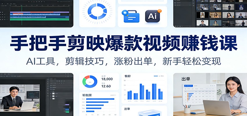 手把手剪映爆款视频赚钱课：AI工具，剪辑技巧，涨粉出单，新手轻松变现-猴哥VIP资源站