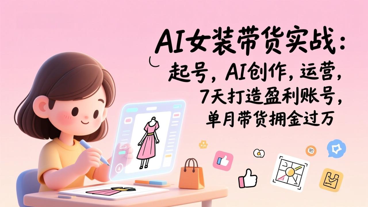 AI女装带货实战：起号，AI创作，运营，7天打造盈利账号，单月带货佣金过万-猴哥VIP资源站