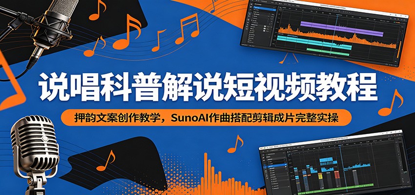 说唱科普解说短视频教程:押韵文案创作教学,SunoAI作曲搭配剪辑成片完整实操-猴哥VIP资源站