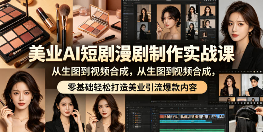 美业AI短剧漫剧制作实战课,从生图到视频合成,零基础轻松打造美业引流爆款内容-猴哥VIP资源站