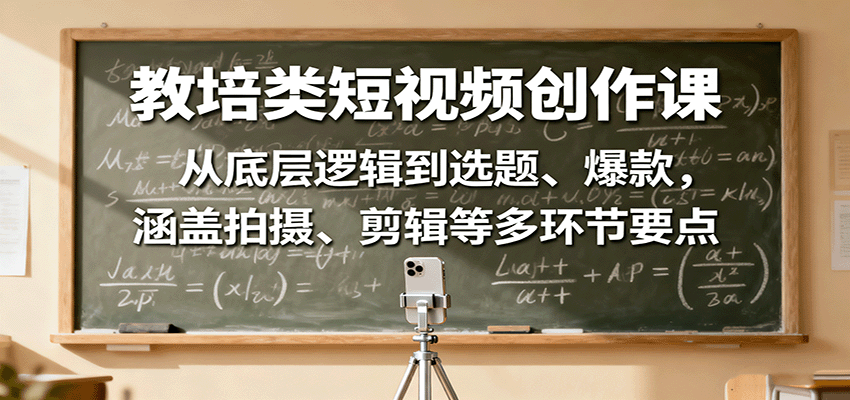 教培类短视频创作课：从底层逻辑到选题、爆款，涵盖拍摄、剪辑等多环节要点-猴哥VIP资源站