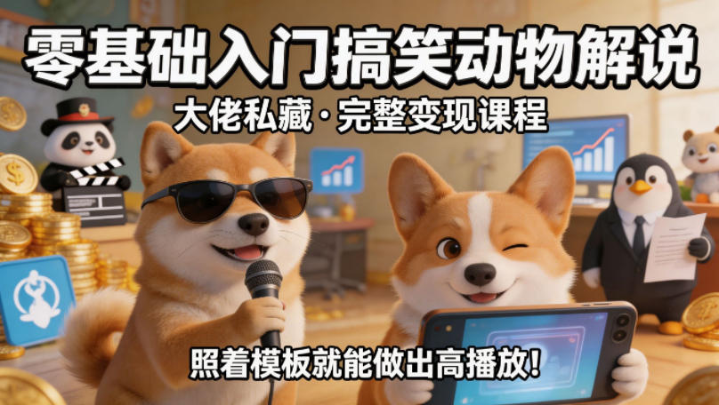 零基础入门搞笑动物解说，大佬私藏完整变现课程，照着模板就能做出高播放-猴哥VIP资源站
