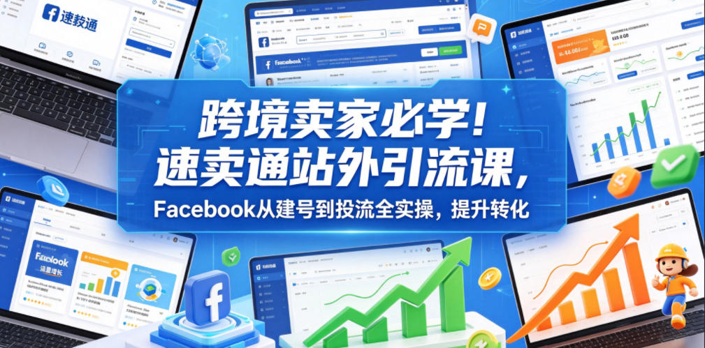跨境卖家必学！速卖通站外引流课，Facebook从建号到投流全实操，提升转化-猴哥VIP资源站