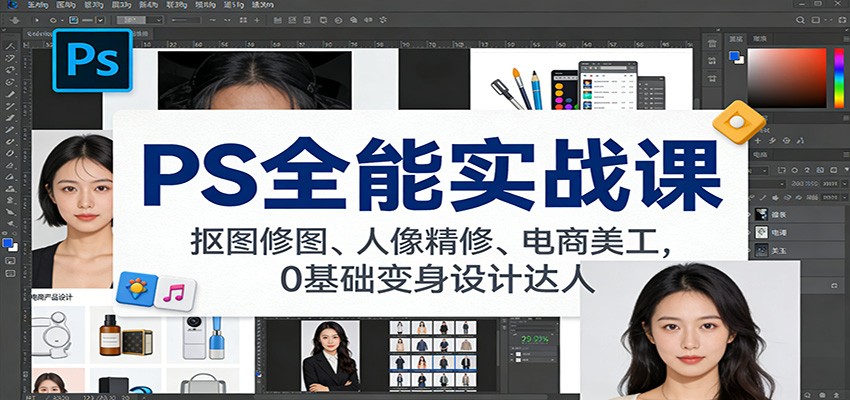 PS全能实战课:抠图修图、人像精修、电商美工,0基础变身设计达人-猴哥VIP资源站