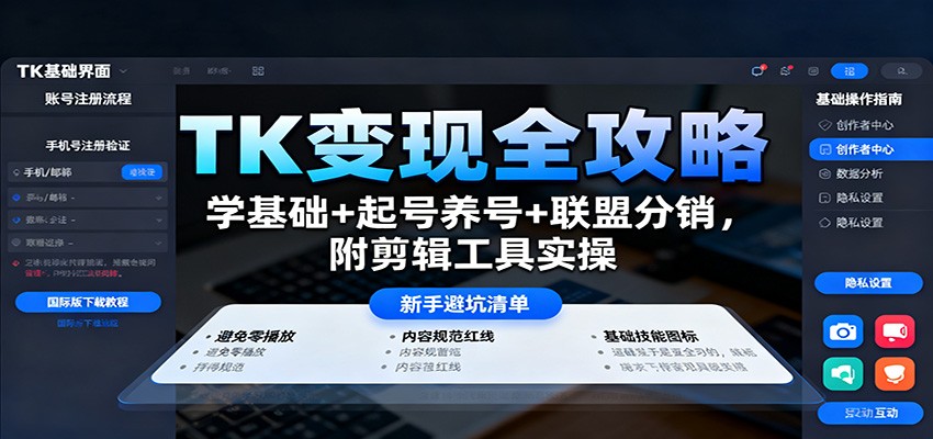TK变现全攻略：学基础+起号养号+联盟分销，附剪辑工具实操-猴哥VIP资源站