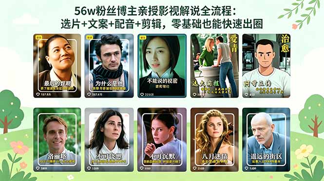 56万粉丝博主亲授影视解说全流程：选片+文案+配音+剪辑，零基础也能快速出圈-猴哥VIP资源站